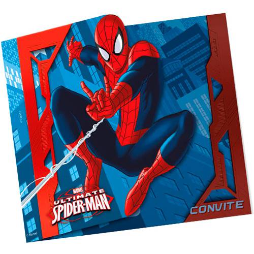 Convite Grande Ultimate Spider Man - 8 Unidades - Regina Festas