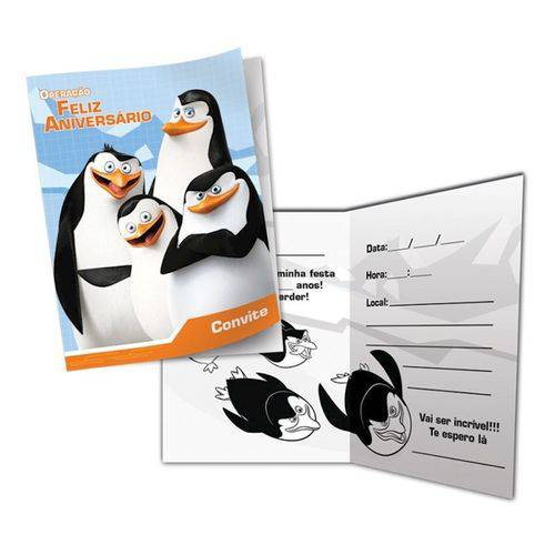 Convite os Pinguins de Madagascar C/ 08 Unidades