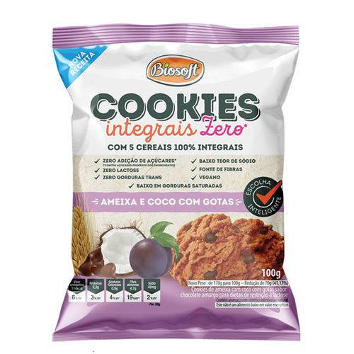 Cookies Ameixa e Coco com Gotas Integral Zero Biosoft 100g