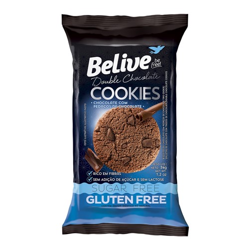 Cookies BeLive Be Free Double Chocolate Sem Adição de Açúcar Sem Glúten e Sem Lactose com 34g