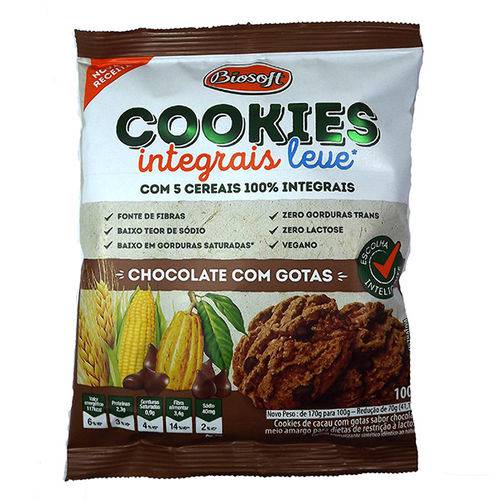 Cookies Chocolate com Gotas Integral Leve Biosoft 100g