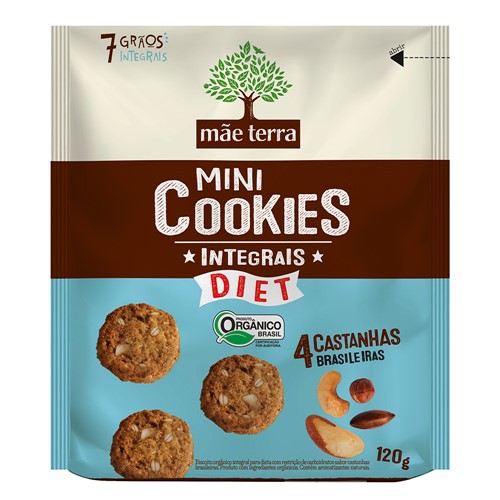 Cookies Integrais Diet Mãe Terra Orgânico Castanha do Pará com 120g