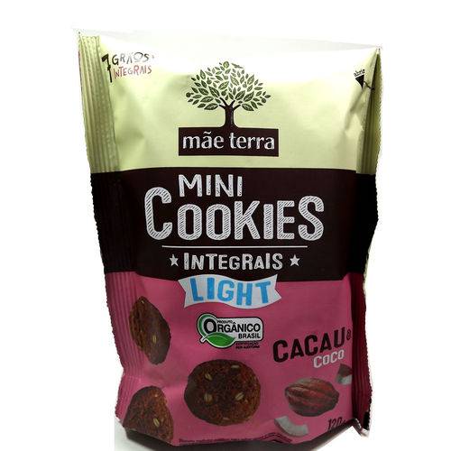 Cookies Orgânicos Light Sabor Cacau e Coco Mãe Terra 120g