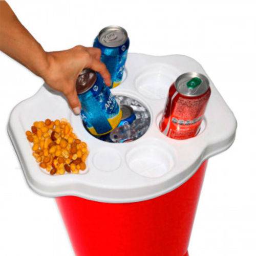 Cooler Mini Bar para Bebidas com Tampa Petisqueira em Plastico Vermelho Goma