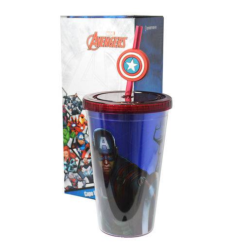 Copo com Canudo 500ml Capitão America Avengers Marvel