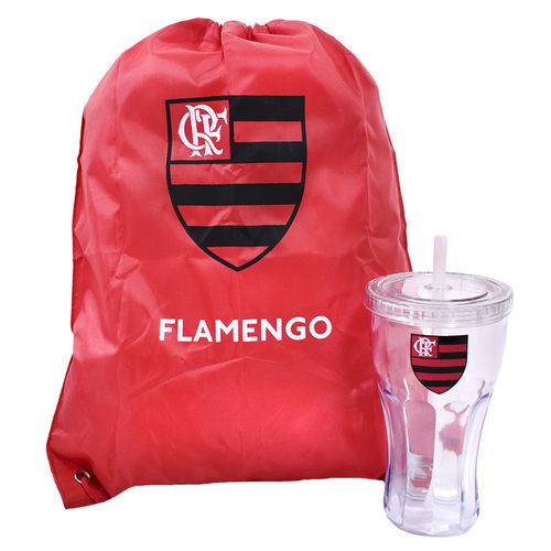 Copo com Canudo 550ml e Mochila Tipo Saco - Flamengo