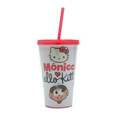 Copo Plástico C/ Canudo 500ml - Hello Kitty & Mônica