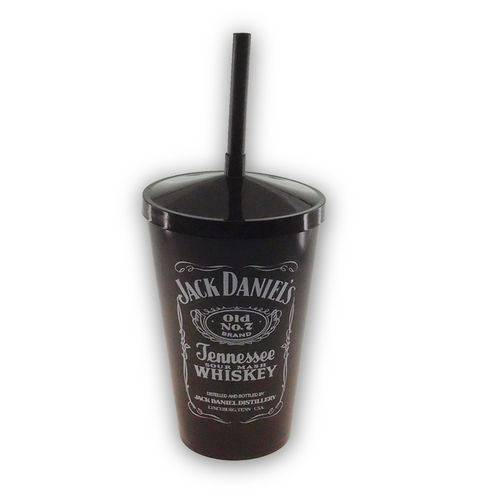 Copo Plástico Canudo Tampa Personalizado Jack Daniels 600ml
