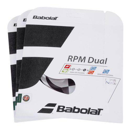Corda Babolat Rpm Dual 16l 1.30mm Preta - Pack com 3 Sets