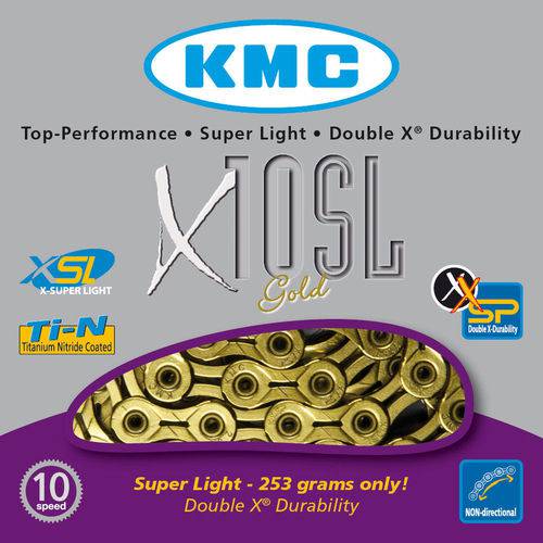 Corrente Kmc X10sl Gold / Dourado 116 Elos - Vazada - 10v