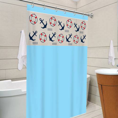 Cortina de Box Banheiro com Visor 138 X 198 Azul Marinheiro