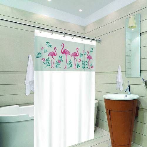 Cortina de Box Banheiro com Visor 1,38 X 1,98 Branco Flamingo