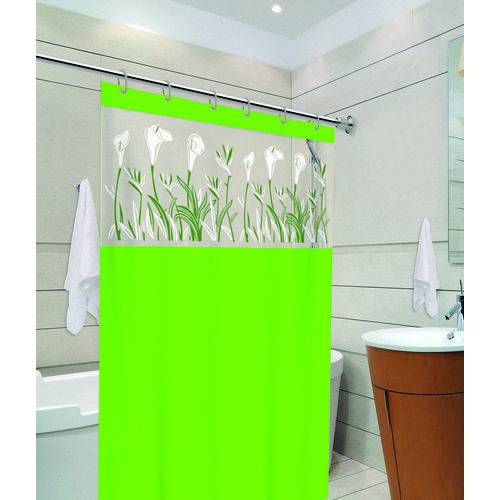 Cortina de Box Banheiro com Visor 1,38 X 1,98 Verde Copo de Leite