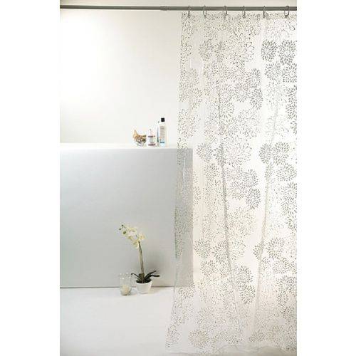 Cortina de Box para Banheiro em PVC 1.80x1.98m Flor Branca