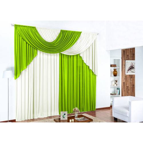 Cortina Luana 3,00m X 2,80m Verde com Palha Tecido Malha Moderna Sala Quarto
