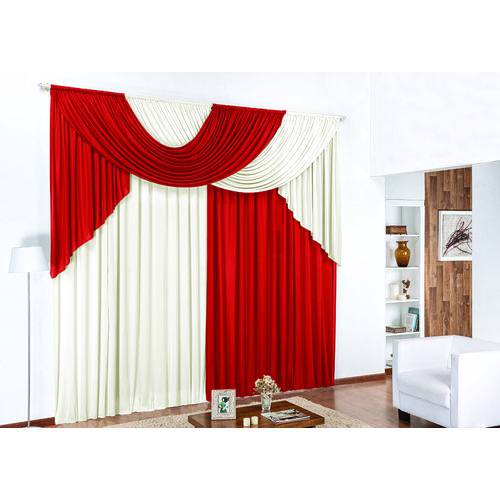 Cortina Luana 3,00m X 2,80m Vermelha com Palha Tecido Malha Moderna Sala Quarto