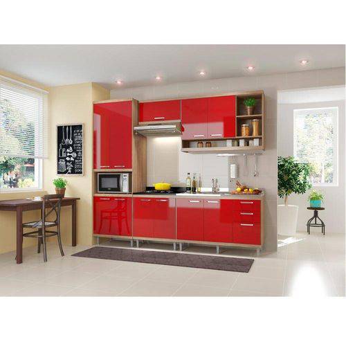 Cozinha 5 Módulos Argila Acetinado Texturizado e Vermelho Multimóveis
