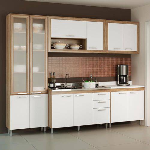 Cozinha Compacta 12 Portas C Balcão Tampo Br e Vidro 5710 Bra/Argi