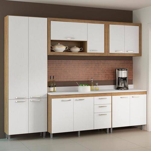 Cozinha Compacta 12 Portas com Tampo Branco 5711 Branco/Argila - Multimóveis