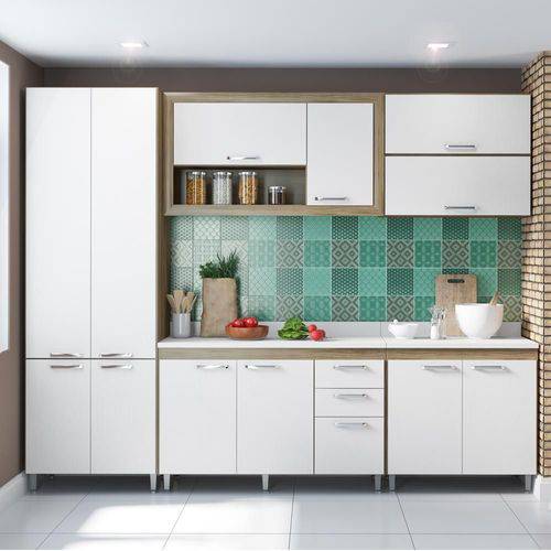 Cozinha Compacta 12 Portas com Tampo Branco 5719 Branco/Argila - Multimóveis