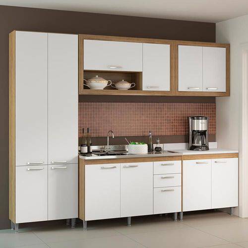 Cozinha Compacta 12 Portas Sem Tampo com Balcão 5710 Branco/Argila