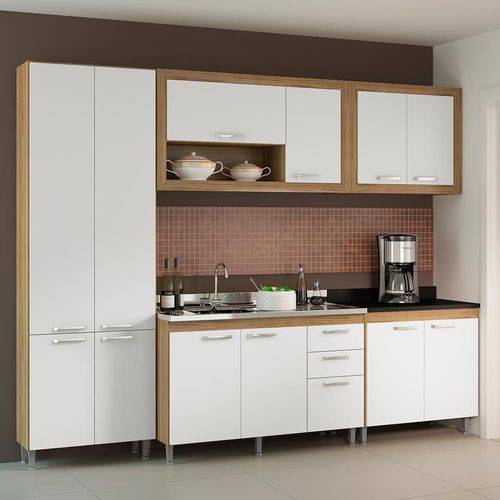 Cozinha Compacta 12 Portas Sem Tampo com Balcão 5710 Preto/Argila