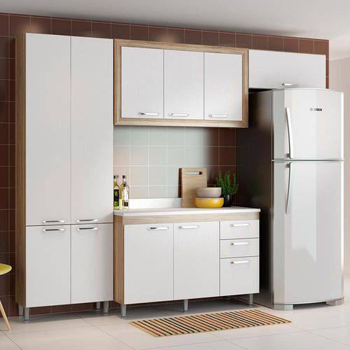 Cozinha Compacta 10 Portas com Tampo Branco 5703 Branco/Argila - Multimóveis