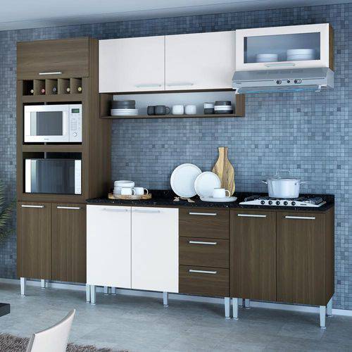 Cozinha Compacta 10 Portas Stella 0420t Castanho/Branco - Genialflex