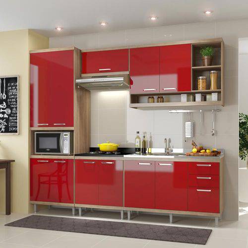 Cozinha Compacta 11 Portas C/ Balcão Sem Pia 5808 Vermelho/Argila