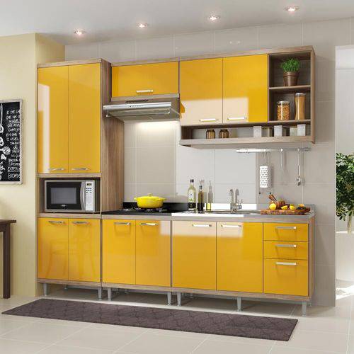 Cozinha Compacta 11 Portas com Balcão Sem Pia 5808 Amarelo/Argila