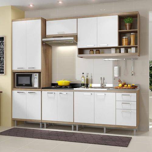 Cozinha Compacta 11 Portas com Balcão Sem Pia 5808 Branco/Argila