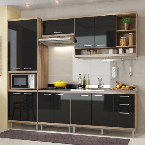 Cozinha Compacta 11 Portas com Balcão Sem Pia 5808 Preto/Argila - Multimóveis