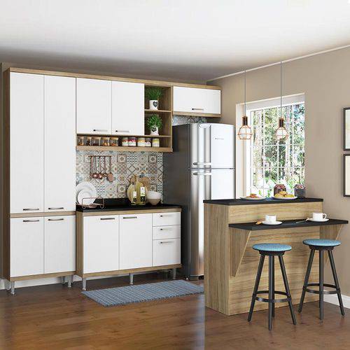 Cozinha Compacta 11 Portas com Tampo e Bancada 5846 Branco/Argila
