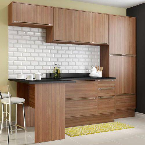 Cozinha Compacta 11 Portas com Tampo e Rodapé 5454r Nogueira/Malt
