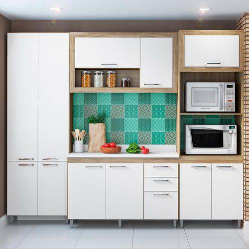 Cozinha Compacta 11 Portas com Tampo Sem Vidro 5713 Branco/Argila