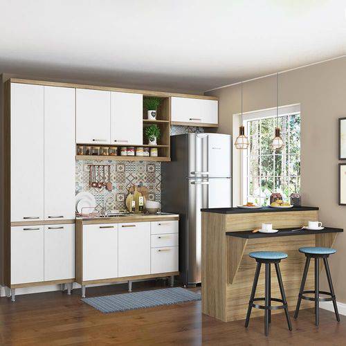 Cozinha Compacta 11 Portas Sem Tampo C/ Bancada 5845 Branco/Argila