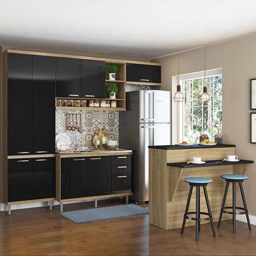 Cozinha Compacta 11 Portas Sem Tampo com Bancada 5845 Preto/Argila