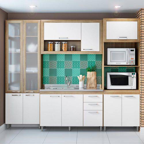Cozinha Compacta 11 Portas Sem Tampo com Vidro 5712 Branco/Argila