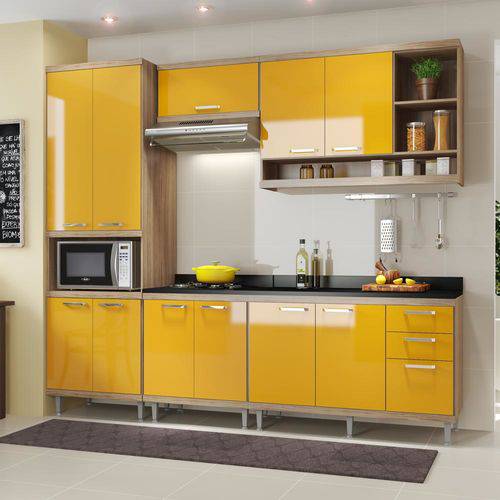 Cozinha Compacta 11 Portas Sicília com Tampo 5809 Amarelo/Argila