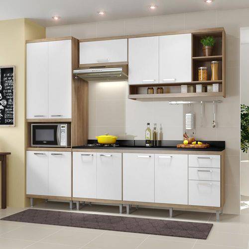 Cozinha Compacta 11 Portas Sicília com Tampo 5809 Branco/Argila - Multimóveis