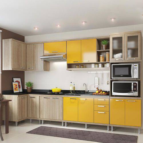 Cozinha Compacta 15 Portas 3 Gavetas para Pia 5830 Amarelo/Argila