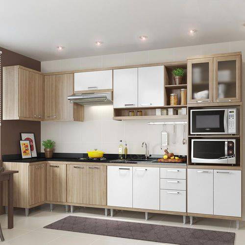 Cozinha Compacta 15 Portas 3 Gavetas para Pia 5830 Branco/Argila - Multimóveis