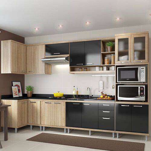 Cozinha Compacta 15 Portas 3 Gavetas para Pia 5830 Preto/Argila - Multimóveis