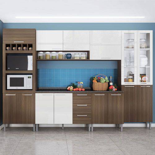 Cozinha Compacta 15 Portas Rafaela 0423t Castanho/Branco - Genialflex