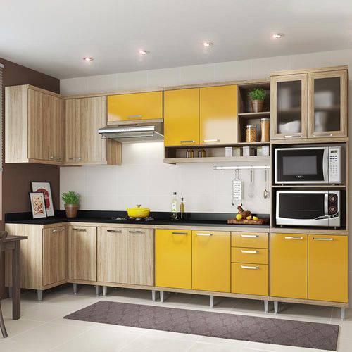 Cozinha Compacta 15 Portas Sicília com Tampo 5831 Amarelo/Argila
