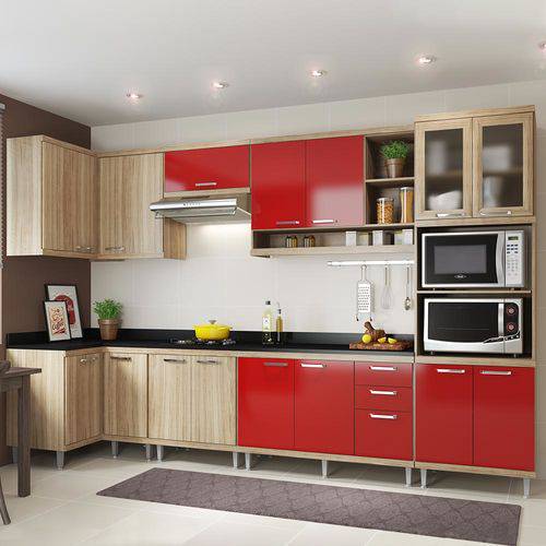 Cozinha Compacta 15 Portas Sicília com Tampo 5831 Vermelho/Argila