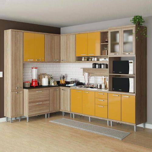 Cozinha Compacta 16 Portas 5 Gavetas Sicília 5802 Amarelo/Argila
