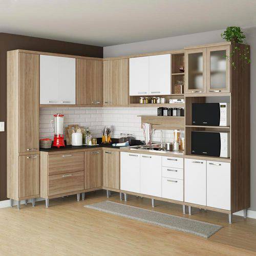Cozinha Compacta 16 Portas 5 Gavetas Sicília 5802 Branco/Argila - Multimóveis