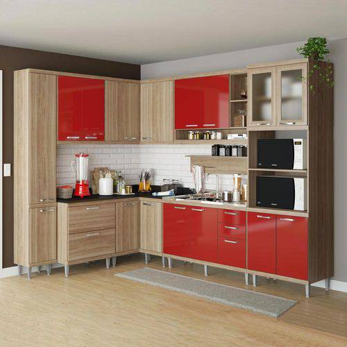 Cozinha Compacta 16 Portas 5 Gavetas Sicília 5802 Vermelho/Argila