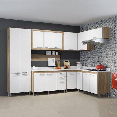 Cozinha Compacta 16 Portas com Tampo Branco 5715 Branco/Argila - Multimóveis